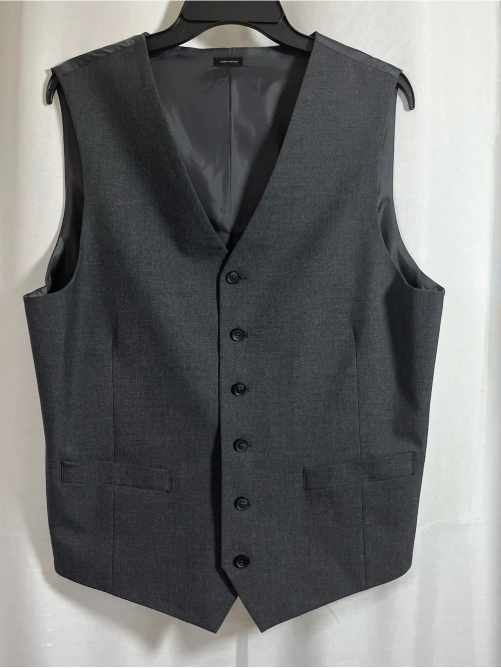 J. Ferrar Suit Vest Men's Gray V-Neck Sleeveless Button Up Lined Pockets Large